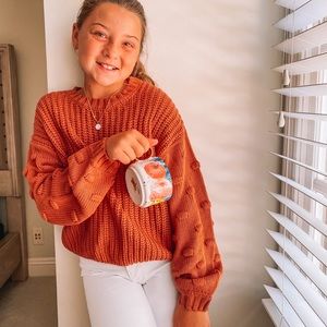 Jessica Simpson Pumpkin color Sweater Polka Dot Sleeves